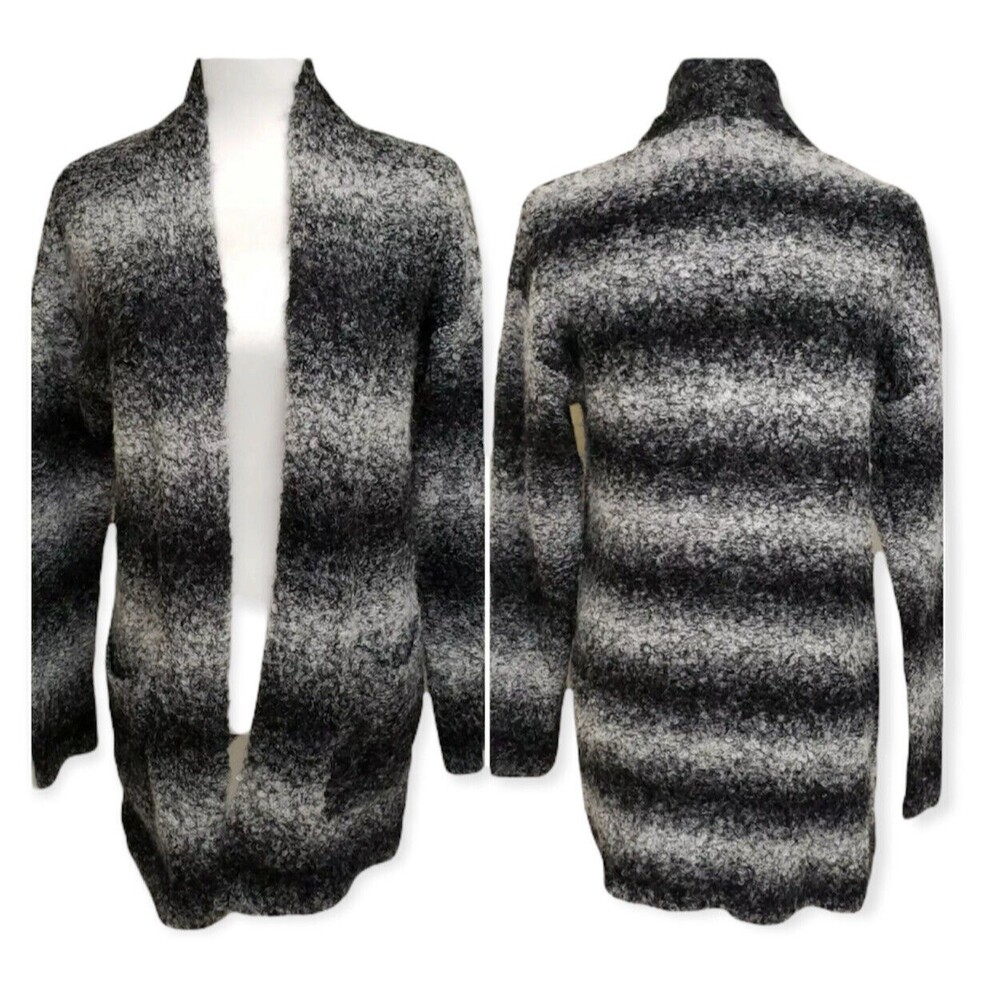 Rachel Zoe Ombre Stripe Open Cardigan Wool Alpaca Blend Sweater Gray Black S
